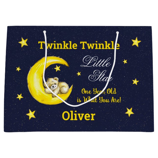Navy Gold Twinkle Little Star Große Geschenktüte (Vorderseite)
