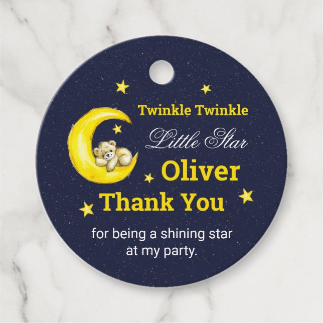 Navy Gold Twinkle Little Star Round Geschenkanhänger (Vorderseite)