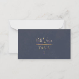 Navy & Gold Velvet Luxe Hochzeitskript Botanisch Platzkarte