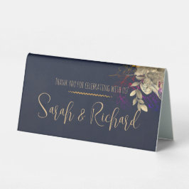 Navy & Gold Velvet Luxe Hochzeitskript Botanisch Tischaufsteller