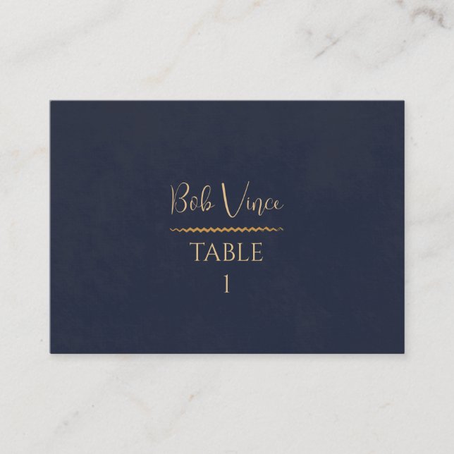 Navy & Gold Velvet Luxe Hochzeitstisch Platzkarte (Vorderseite)