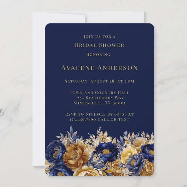 Navy Gold Watercolor Peak Brautparty Einladung (Vorderseite)