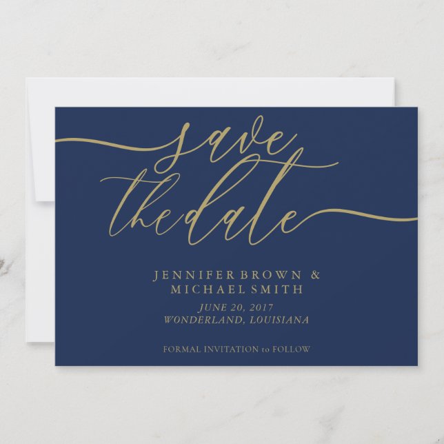 Navy Gold Wedding Rett Date Foto Save The Date (Vorderseite)