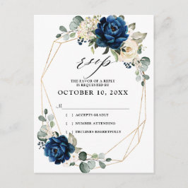 Navy Gold Weiße Champagner Elfenbein Rose Hochzeit Postkarte