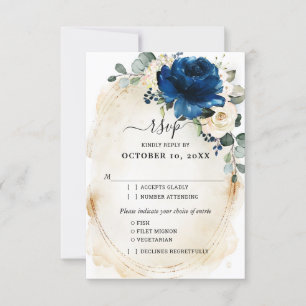 Navy Gold Weiße Champagner Elfenbein Rosen RSVP Karte