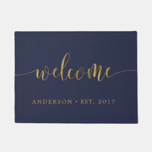 Navy Gold Welcome Calligraphy Personalisiert Doorm Fußmatte