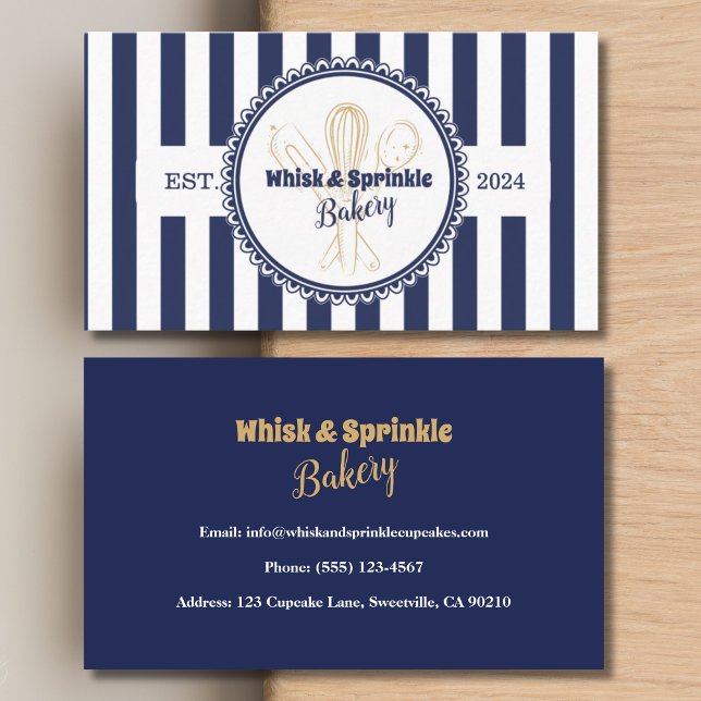 Navy & Gold Whisk Koch Catering Bäckerei Visitenkarte (Von Creator hochgeladen)