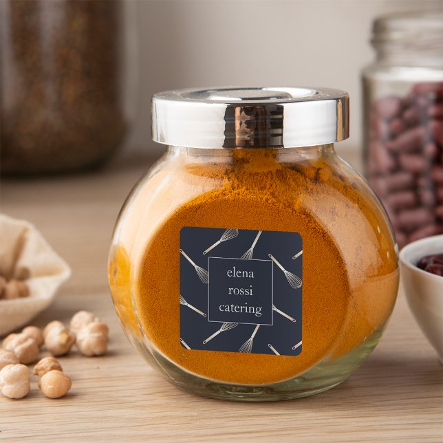 Navy & Gold Whisky Muster | Koch Caterer Baker Quadratischer Aufkleber (Von Creator hochgeladen)