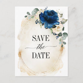 Navy Gold White Champagne Elfenbeinische Rose Save Postkarte
