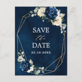 Navy Gold White Champagne Elfenbeinische Rose Save Postkarte