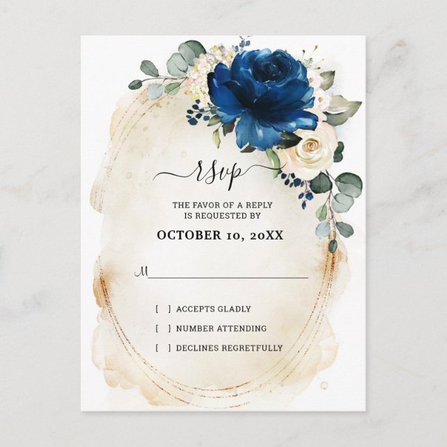 Navy Gold White Champagne Elfenbeinische Rose UAWG Postkarte (Vorderseite)