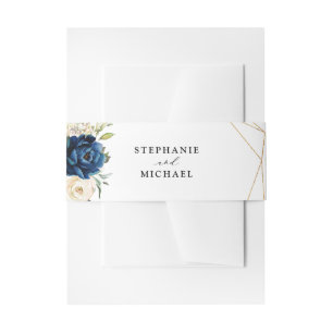 Navy Gold White Champagne Ivory Geometric Wedding Einladungsbanderole