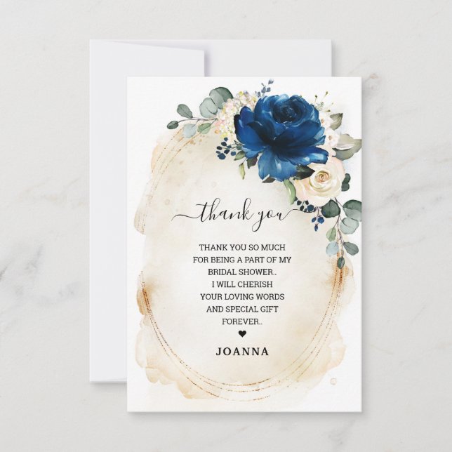 Navy Gold White Champagne Ivory Rose Brautparty Dankeskarte (Vorderseite)