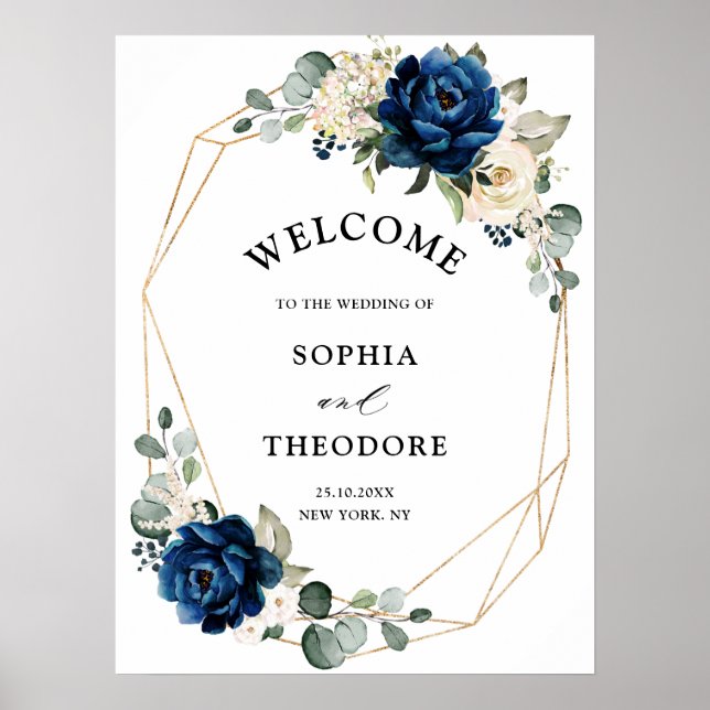 Navy Gold White Champagne Ivory  Wedding Welcome Poster (Vorne)