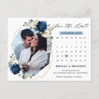 Navy Gold White Ivory Geometric Save the Date