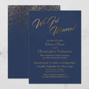 Navy & Gold Wir Got Verheiratet Confetti Empfang Einladung