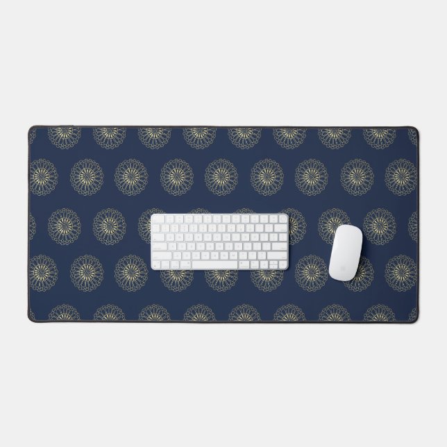 Navy | Golden Zinnia Flower Medallions (Clavier et souris)