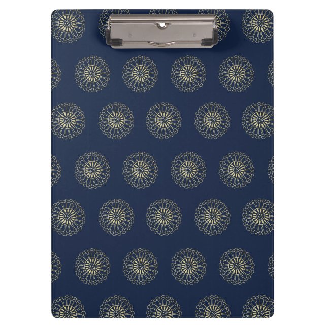 Navy | Golden Zinnia Flower Medallions Klemmbrett (Vorderseite)