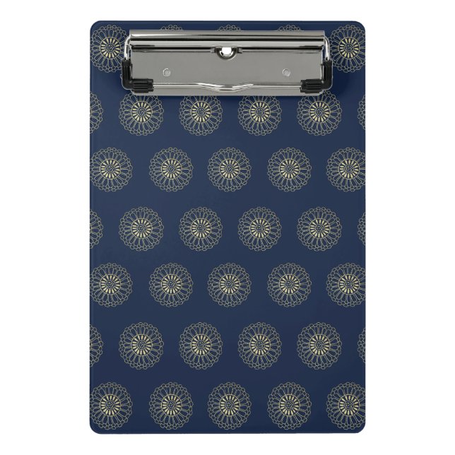 Navy | Golden Zinnia Flower Medallions Mini Klemmbrett (Vorderseite)