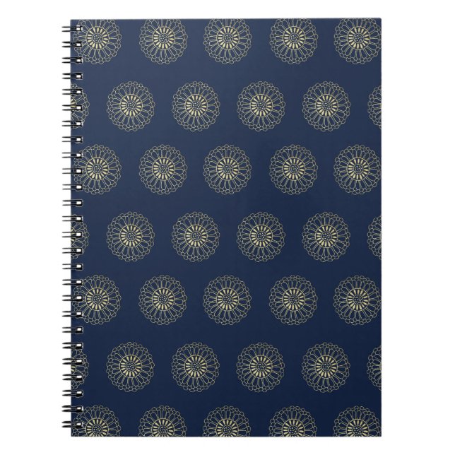 Navy | Golden Zinnia Flower Medallions Notizblock (Vorderseite)