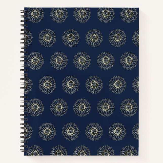 Navy | Golden Zinnia Flower Medallions Notizbuch (Vorderseite)