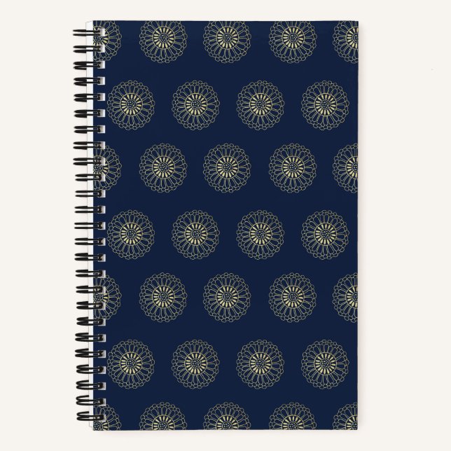 Navy | Golden Zinnia Flower Medallions Notizbuch (Vorderseite)