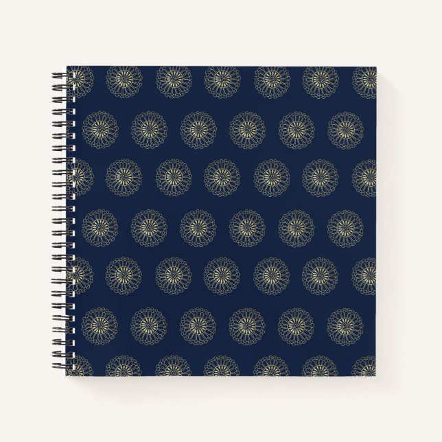 Navy | Goldene Zinnien-Blumenmedaillons Notizbuch (Vorderseite)