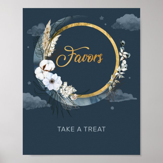 Navy Goldfolienmond Pampas boho Blumenfavoriten Poster (Vorne)