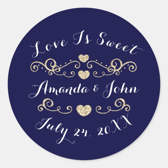Navy GoldHearts Save the Date Liebe ist süß Runder Aufkleber (Vorderseite)