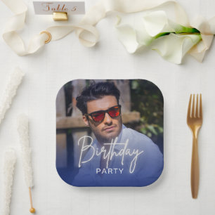 Navy Gradient Personalisiertes Foto Geburtstag Pappteller