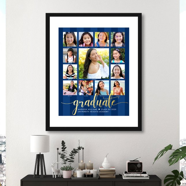 Navy Graduate K-12 Script Foto Collage Real Gold Foliendrucke (Von Creator hochgeladen)
