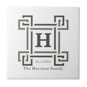 Navy-Grau griechisches Schlüssel-Monogramm Familie Fliese