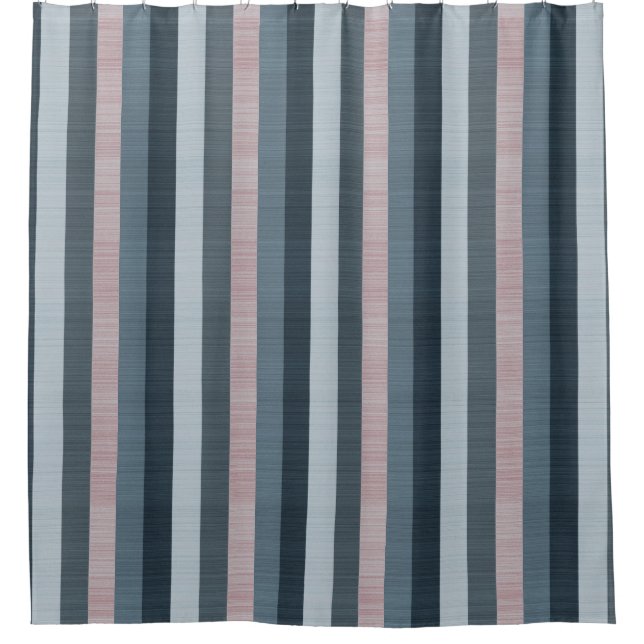 Navy Grau Rosa Gestreift Duschvorhang (Vorderseite)