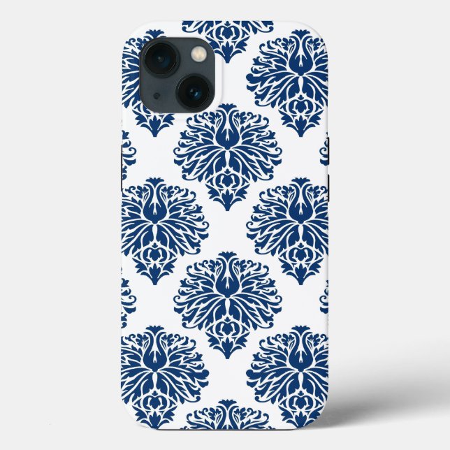 Navy Gray Elegant Damask Case-Mate iPhone Hülle (Rückseite)