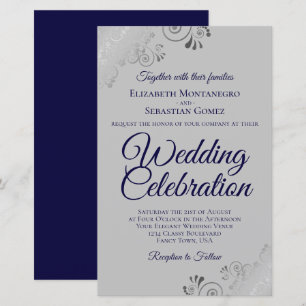 Navy & Gray Frilly BUDGET Hochzeit Einladung groß