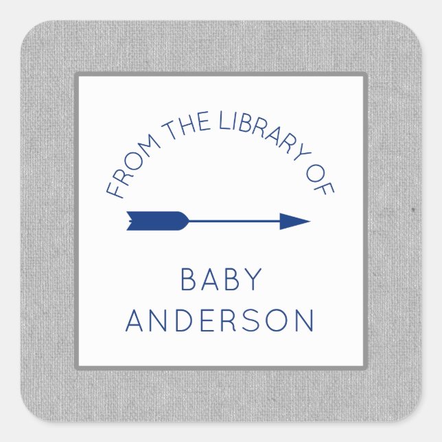 Navy Gray Tribal Arrow Baby Dusche Buchzeichen Quadratischer Aufkleber (Vorderseite)