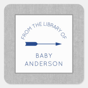 Navy Gray Tribal Arrow Baby Dusche Buchzeichen Quadratischer Aufkleber