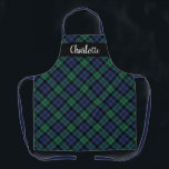 Navy Green Black Watch Karierter Personalisierter  Schürze<br><div class="desc">Festliche saisonale Schürze mit klassisch marineblau,  Jägergrün und schwarzseherischem schottischem Tartan-kariertem Muster mit modernem,  weißem Text,  der mit einem Namen personalisiert werden kann. Ob Sie nun Weihnachts-Dinner kochen,  Ferienkekse backen oder Geschirr machen,  in dieser Ferienzeit werden Sie stilvoll aussehen!</div>