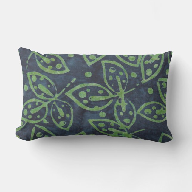 Navy Green Foliage Boho Batik Look Outdoor Kissen Für Draußen (Vorderseite)