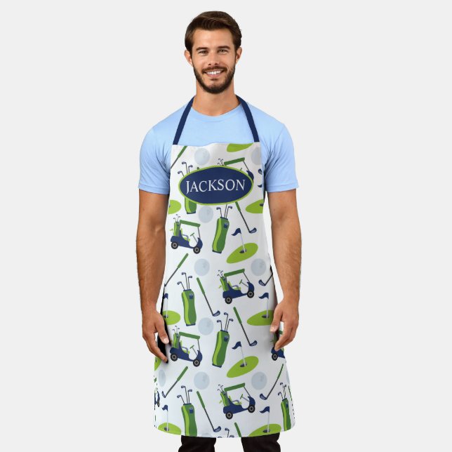 Navy & Green Golf Personalisiert Schürze (Getragen)