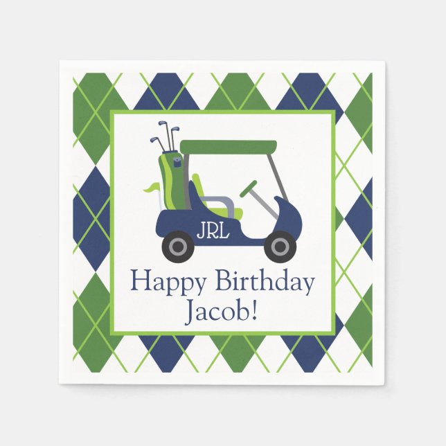 Navy & Green Golf Personalisiertes Party Napkins Serviette (Vorderseite)