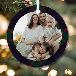Navy Green Red Plaid Family Photo Ornament Aus Metall
