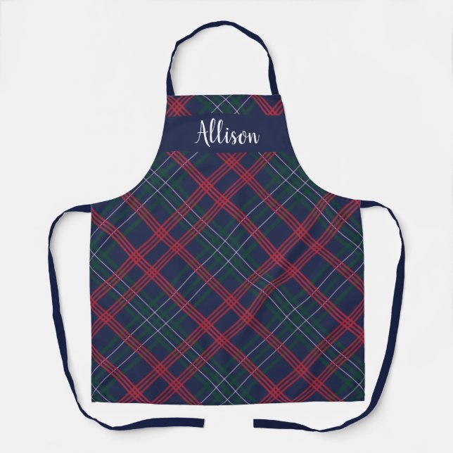 Navy Green Red Tartan Karierter Personalisierter U Schürze (Vorderseite)