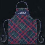 Navy Green Red Tartan Karierter Personalisierter U Schürze<br><div class="desc">In der saisonalen Schürze finden Sie ein kariertes Muster aus Marineblau,  Jägergrün,  Rot und Weiß mit weißem,  serf-Monogramm,  das mit einem Vornamen personalisiert werden kann. Ob Sie nun Weihnachts-Dinner kochen,  Ferienkekse backen oder Geschirr machen,  in dieser Ferienzeit werden Sie stilvoll aussehen!</div>