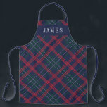 Navy Green Red Tartan Karierter Personalisierter U Schürze<br><div class="desc">In der saisonalen Schürze finden Sie ein kariertes Muster aus Marineblau,  Jägergrün,  Rot und Weiß mit weißem,  serf-Monogramm,  das mit einem Vornamen personalisiert werden kann. Ob Sie nun Weihnachts-Dinner kochen,  Ferienkekse backen oder Geschirr machen,  in dieser Ferienzeit werden Sie stilvoll aussehen!</div>