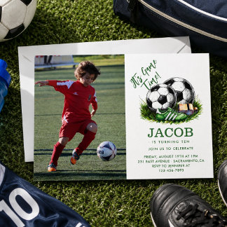 Navy Green Soccer Kids Watercolor Foto Einladung