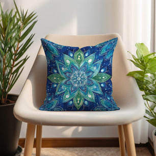 Navy Green Turquoise Mandela Boho Kissen