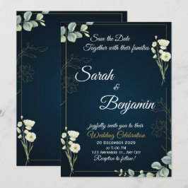 Navy Grün Elegante Hochzeitseinladung Einladung