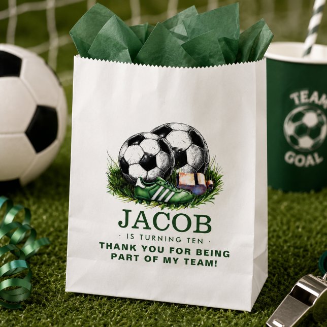 Navy grüne Fußball Kinder Wasserfarbe Geschenktütchen (Navy green Soccer Kids Watercolor Favor Bag)