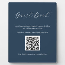 Navy Guest Book Sign mit QR Code Plaque